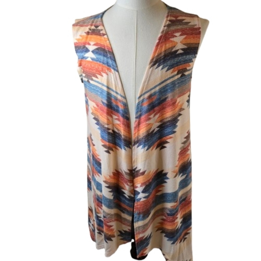 Liberty Wear Aztec Print Sleeveless Lightweight Sleeveless Knit Kimono